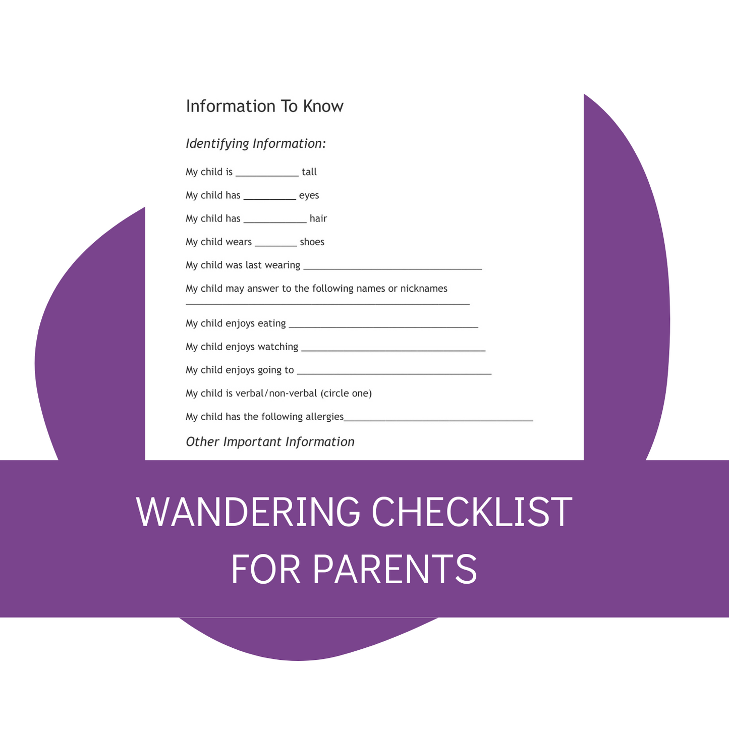 Wandering Checklist for Autistic Children